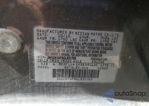 2016 Nissan Versa S z USA, uszkodzony, nr VIN 3N1CN7AP8GL831765